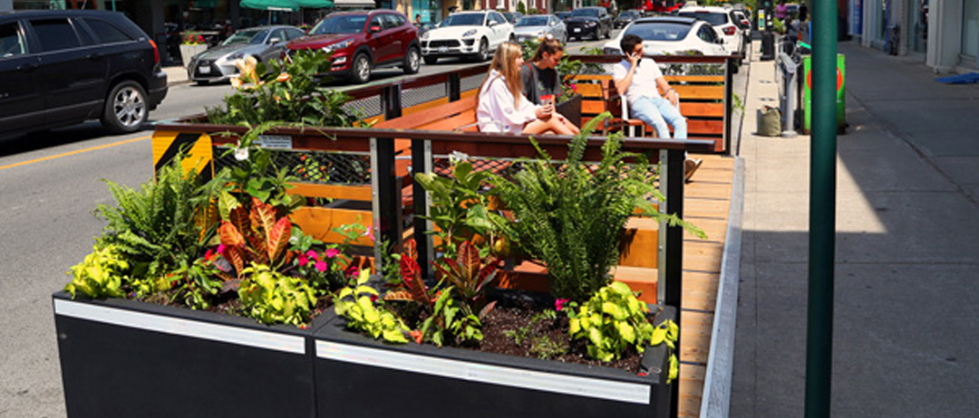parklet with planters and benches